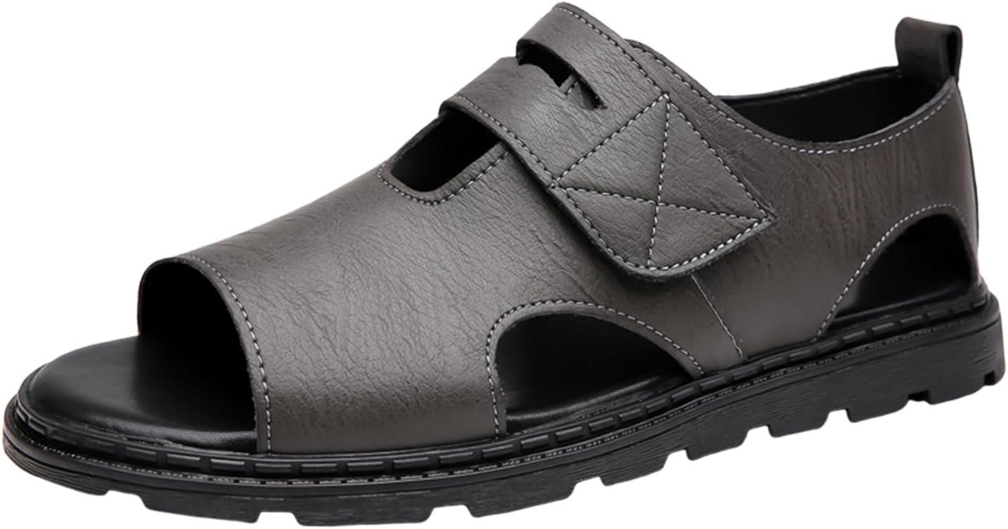 

Мужские кожаные сандалии ENJGU, модные, дышащие, с вырезами, для улицы, с открытым носком, регулируемыми ремешками на щиколотке, пляжные сандалии, противоскользящие, мягкие и удобные, для бизнеса и отдыха, серый