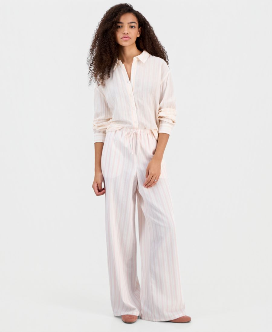 

Брюки из льняной смеси с широкими штанинами для подростков Hippie Rose, Wht/pink Stripe