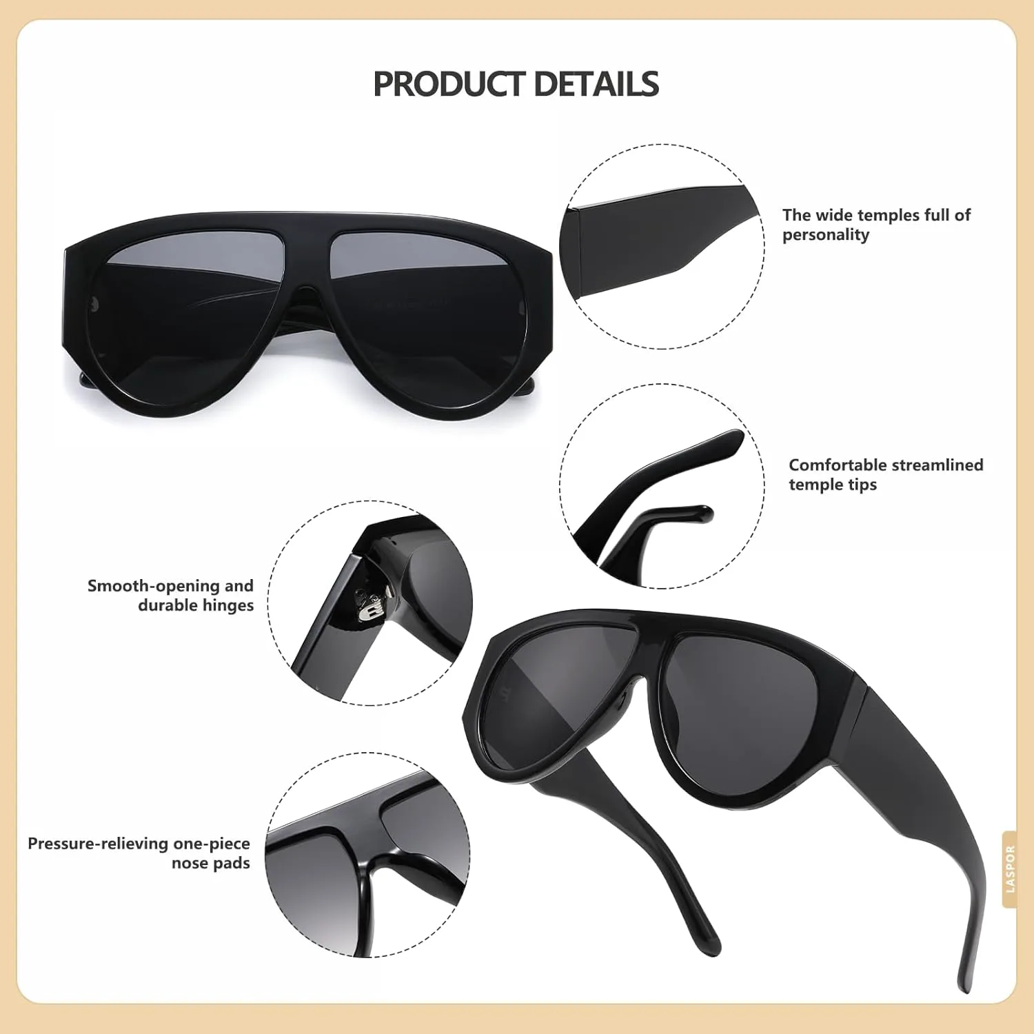 

Солнцезащитные очки-авиаторы LASPOR большого размера в стиле ретро для женщин и мужчин, винтажные, 70-х годов, классические, с толстой оправой, Transparent Grey