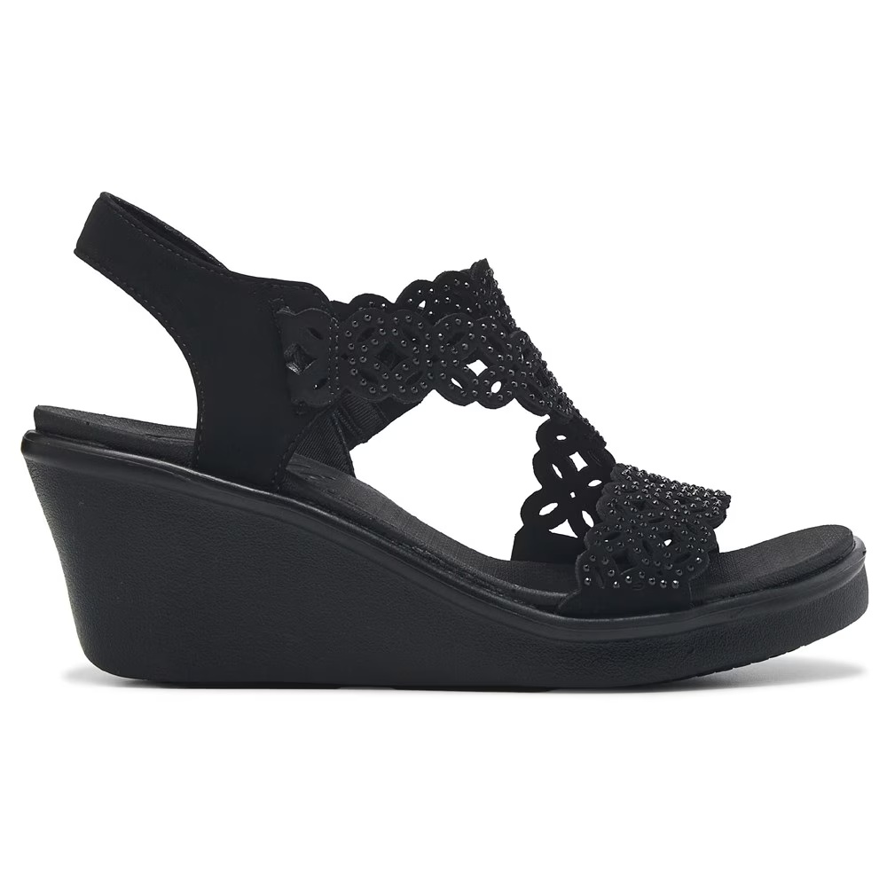 Босоножки на танкетке Skechers Rumble on sassier dayz, black rhinestone — фото 2