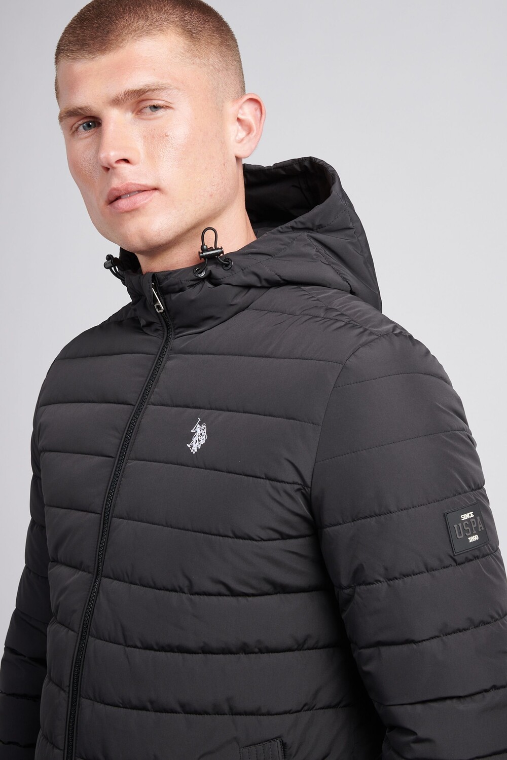 Мужская легкая стеганая куртка с капюшоном U.S. Polo Assn, черный — фото 2