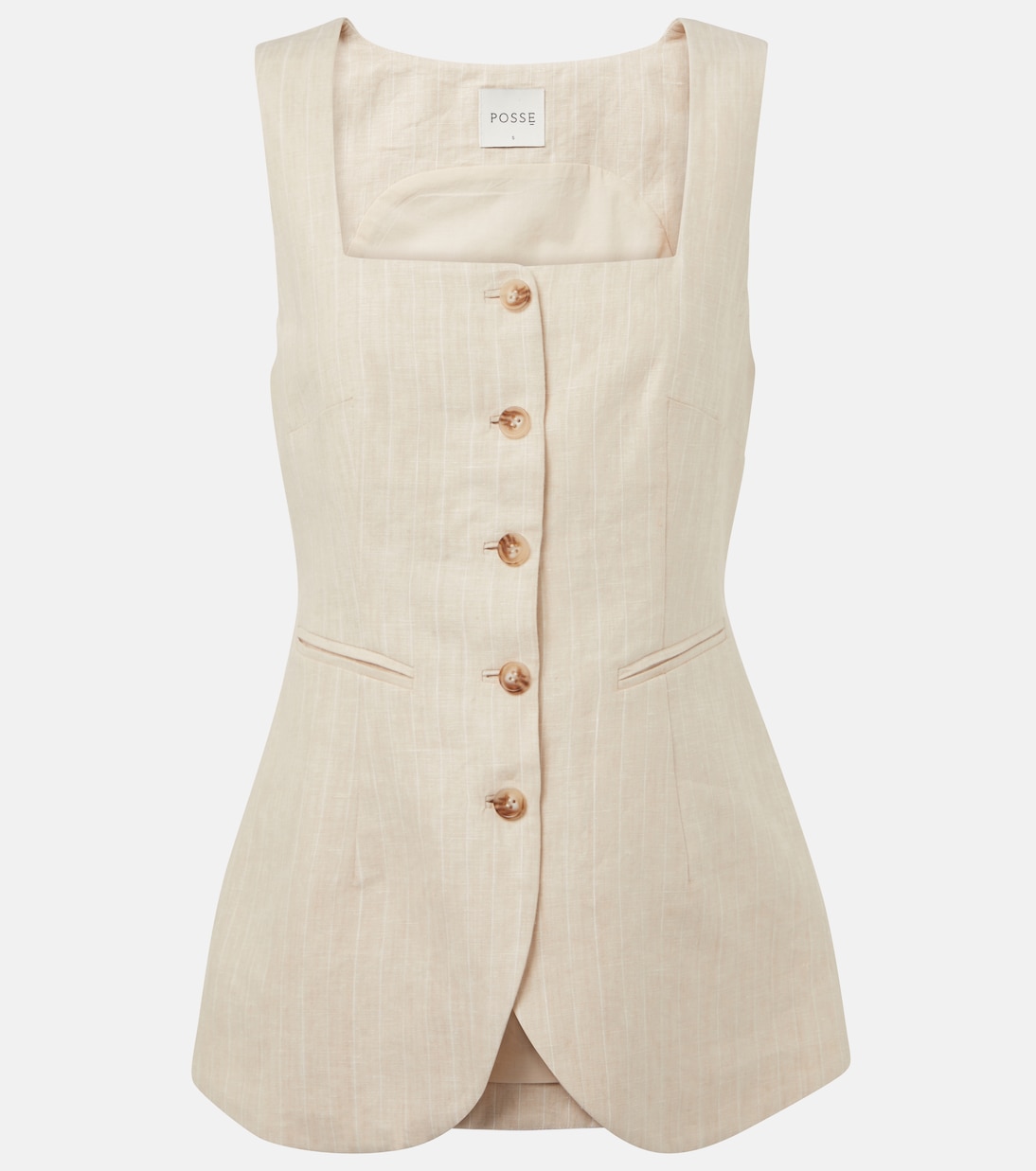 

Жилет Lucille из льна в полоску Posse, Beige Pinstripe