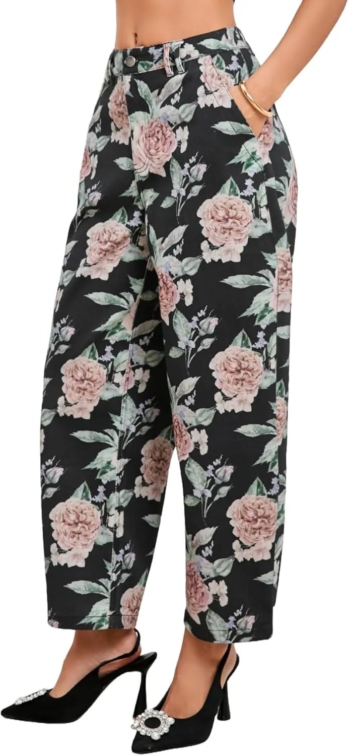 

Женские джинсы-бочонки с цветочной вышивкой, широкие, mid rise YEXPINE