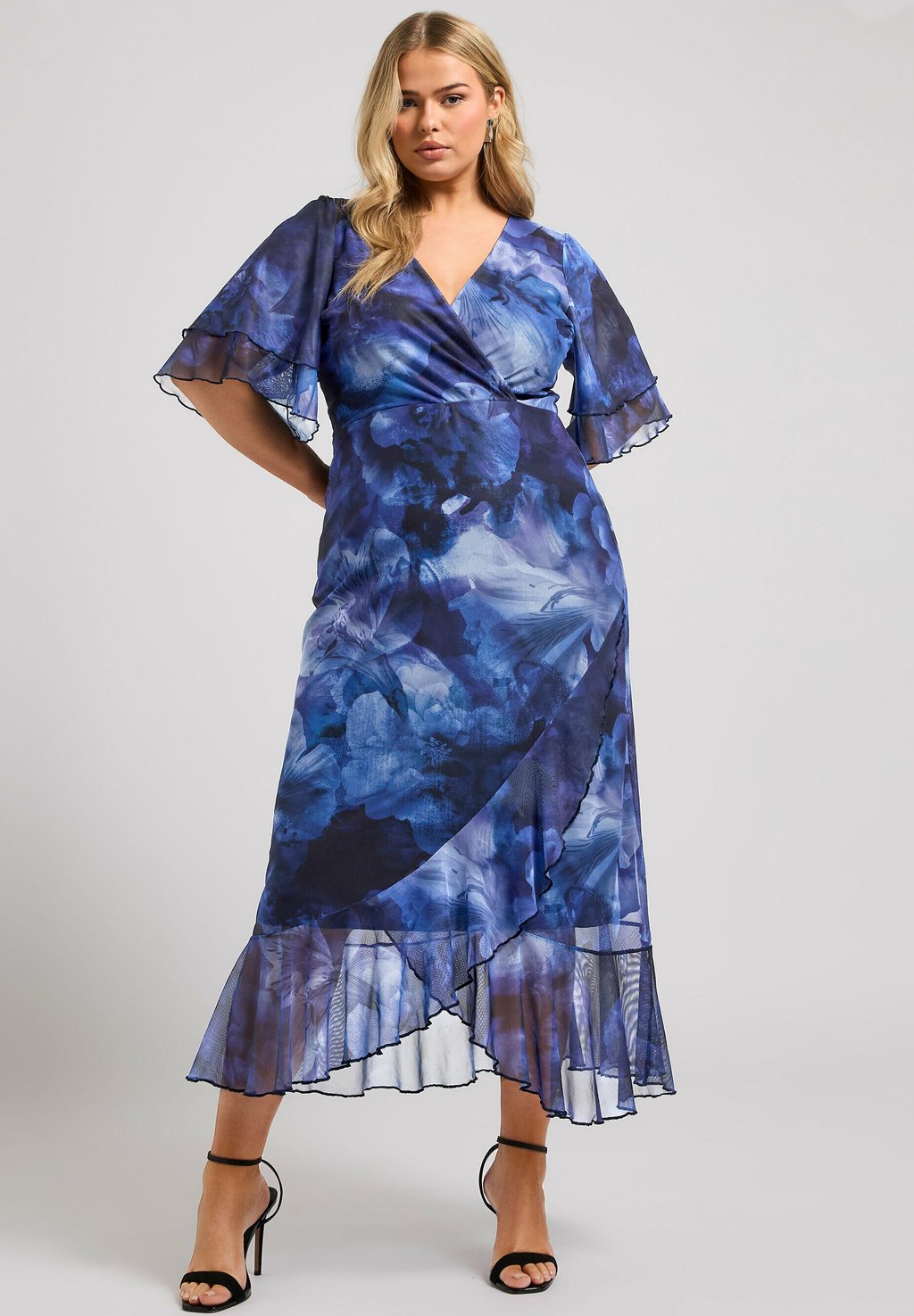

Повседневное платье FLORAL PRINT WRAP Yours Clothing, синий