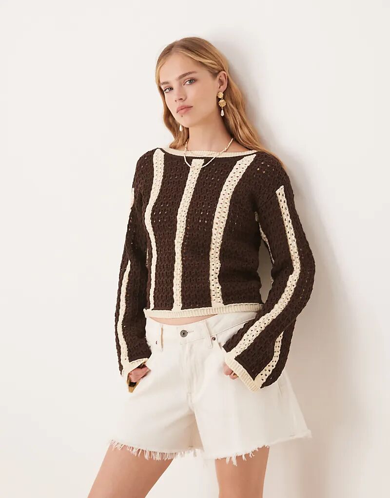 

Вязаный свитер ASOS DESIGN с вертикальными полосками, имитирующий вязание крючком, шоколадного цвета