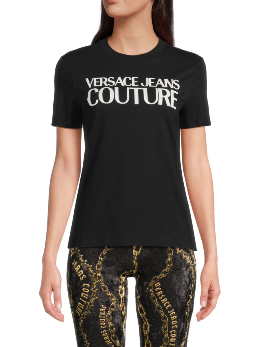 

Хлопковая футболка с логотипом Versace Jeans Couture, черный