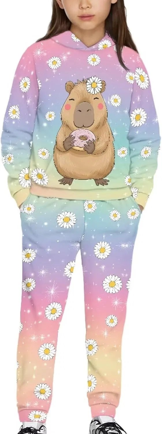 Детский спортивный костюм с капюшоном, Colorful Capybara Patternssss