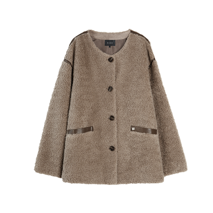 

ELLE Вельветовая куртка женская Beige Coffee с круглым вырезом Moderate