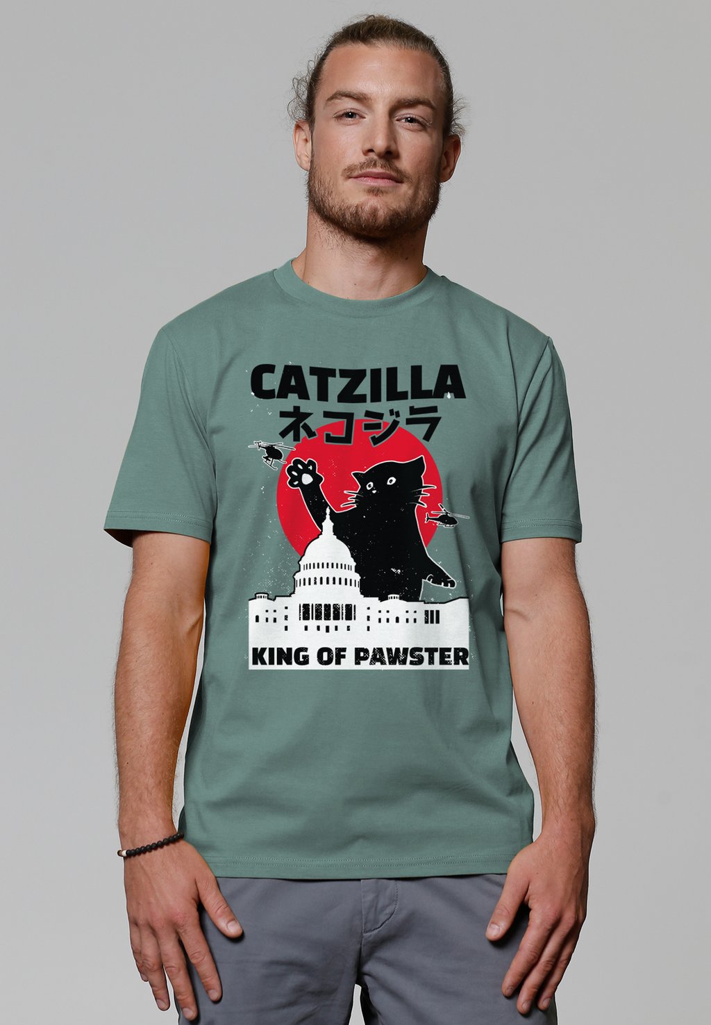 

Футболка с принтом CATZILLA watapparel, темно-зеленый