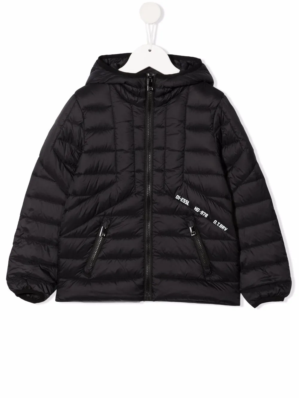 

Пуховик на молнии с капюшоном Diesel Kids, черный