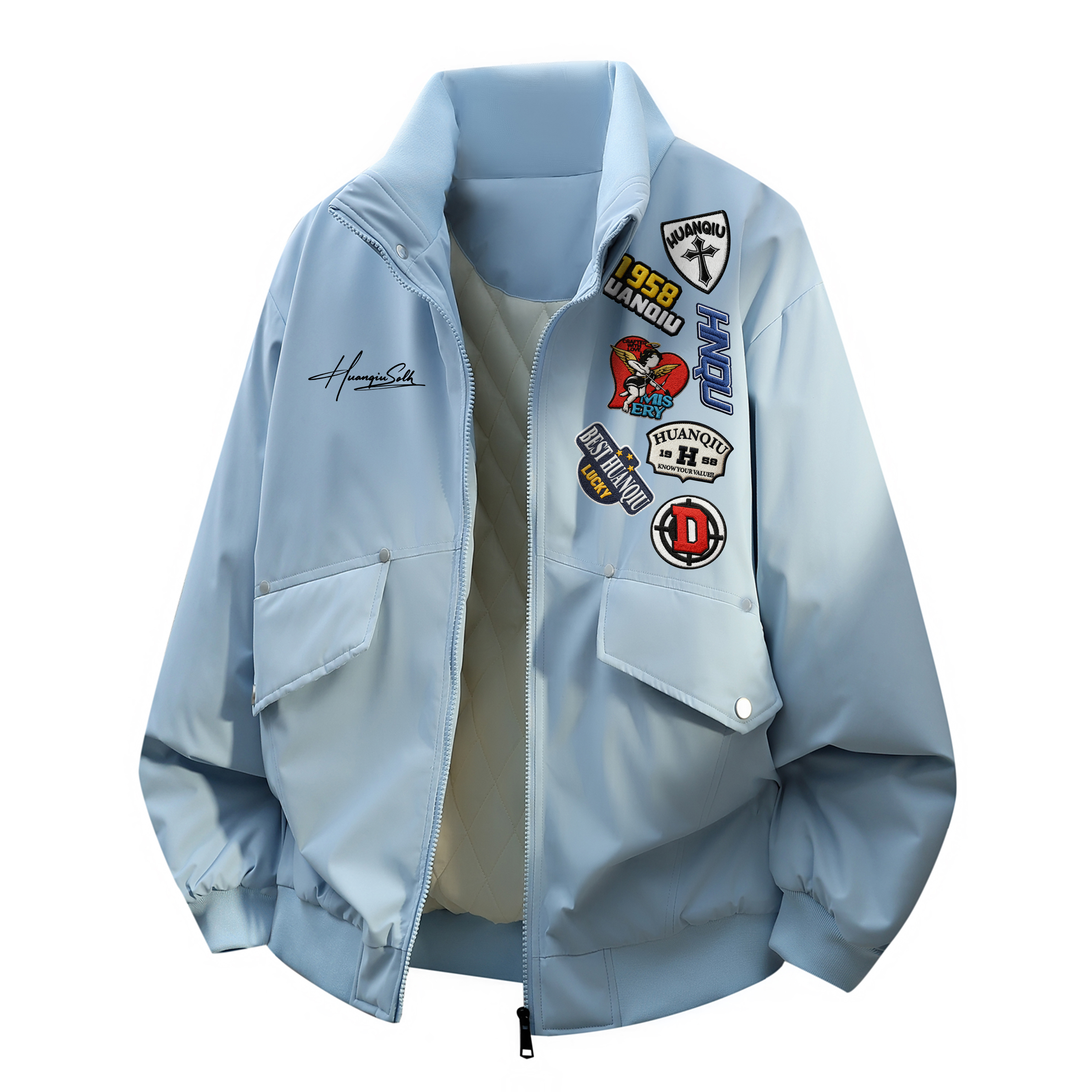 

Пуховик Unisex Stand Collar Moderate Puffer Jacket HUANQIU, moonсветло-синий