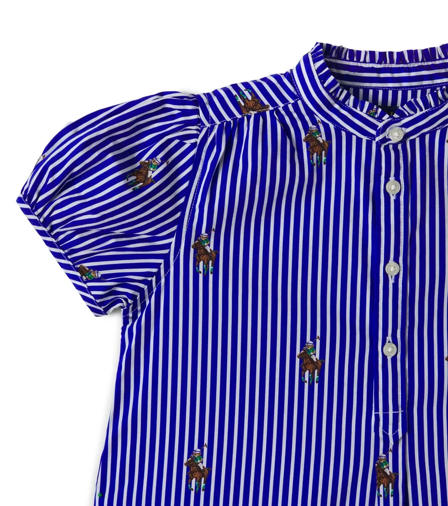 Хлопковое платье в полоску с логотипом Polo Ralph Lauren Kids, белый — фото 4