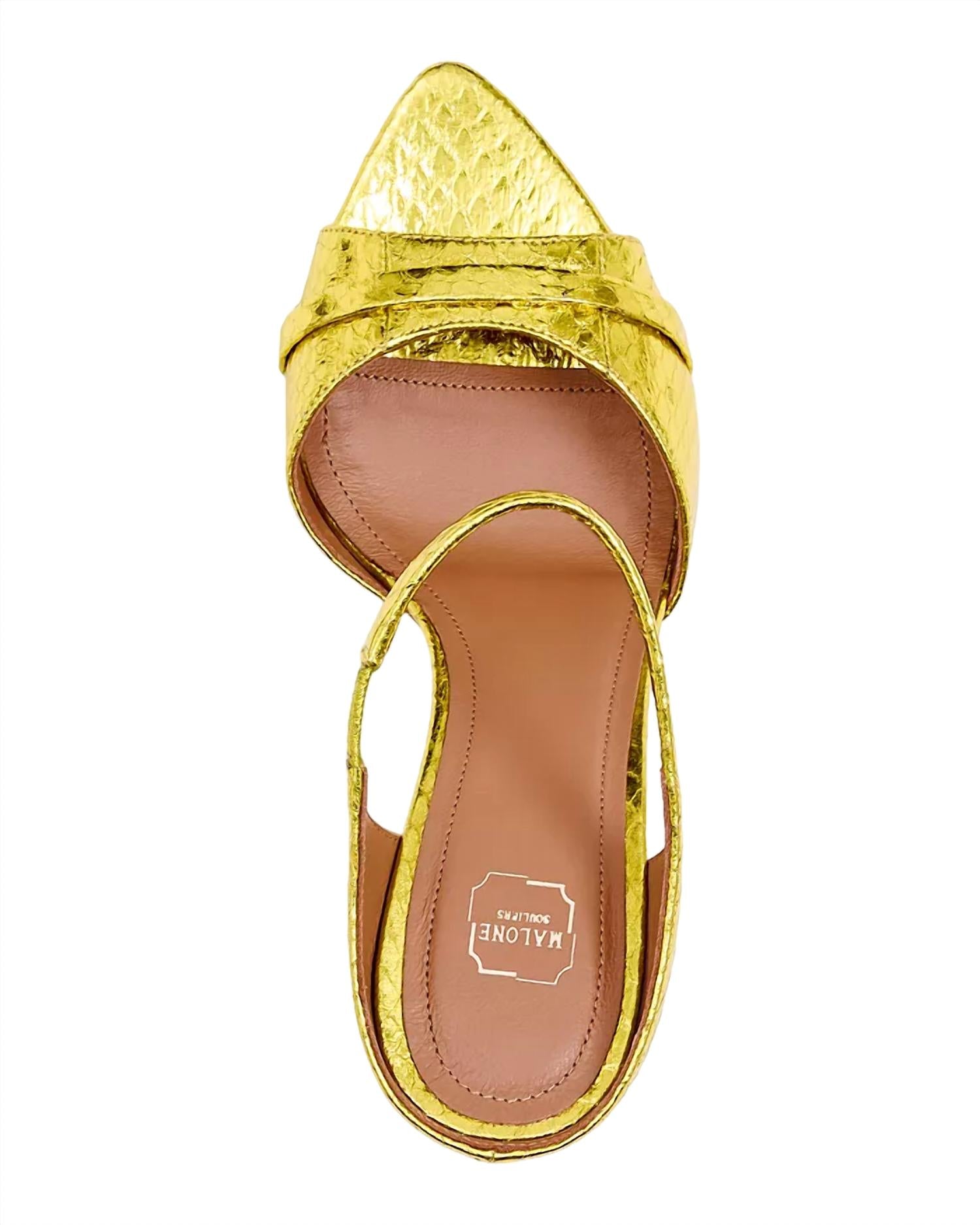 Сандалии Una Croc Embossed High Heel Slide в кислотном цвете Malone Souliers, цвет acid — фото 2