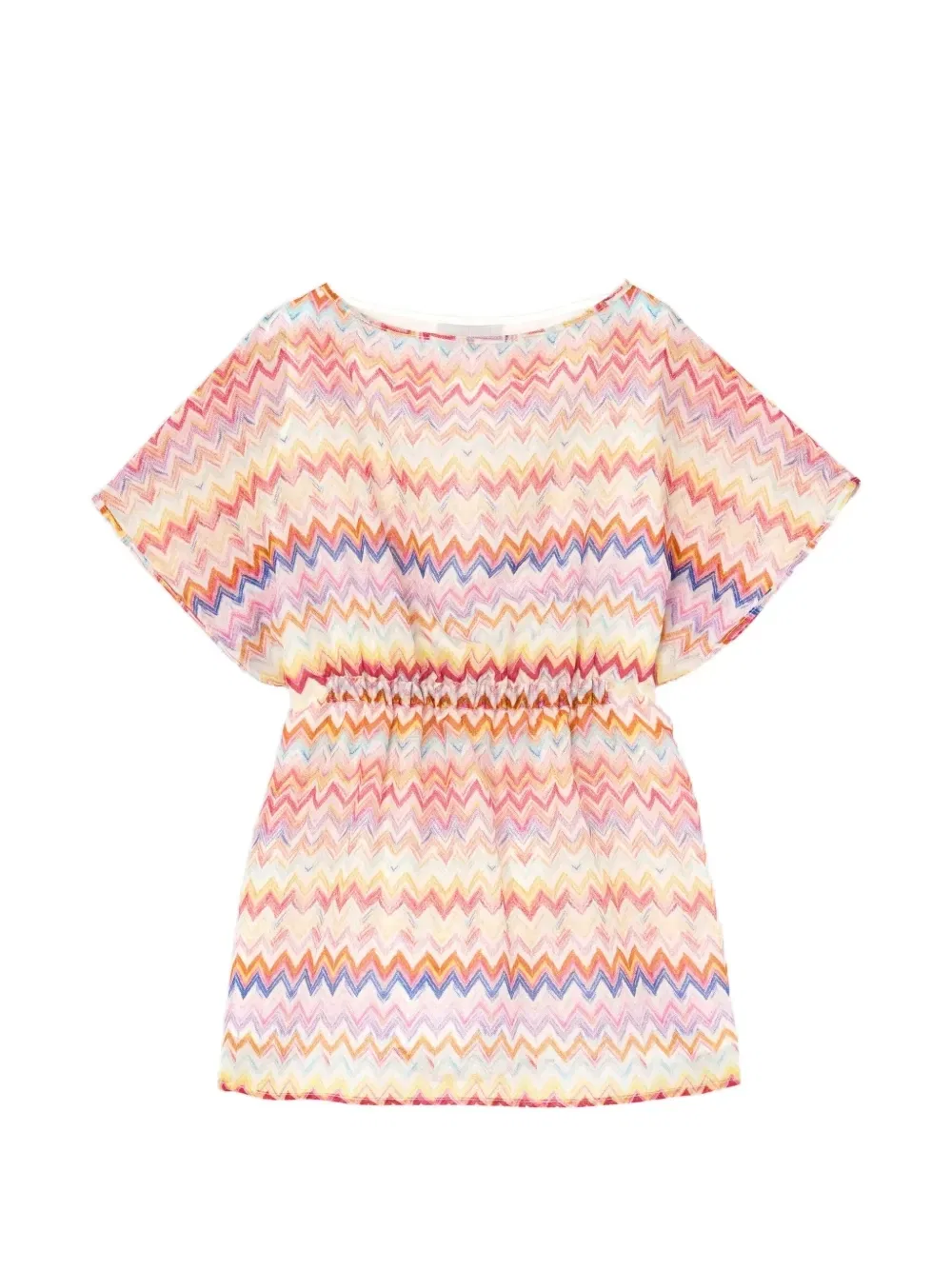 Платье с принтом зигзаг и эластичной талией Missoni Kids, розовый — фото 2