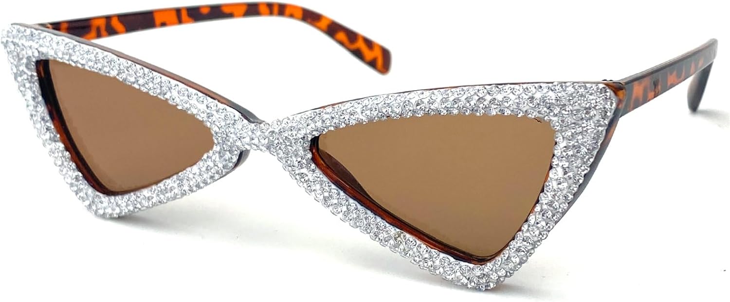 

Солнцезащитные очки-треугольники с бриллиантами для женщин, винтажные очки «кошачий глаз» со стразами, женская оправа с драгоценными камнями, аксессуар для костюмированной вечеринки mincl, Leopard