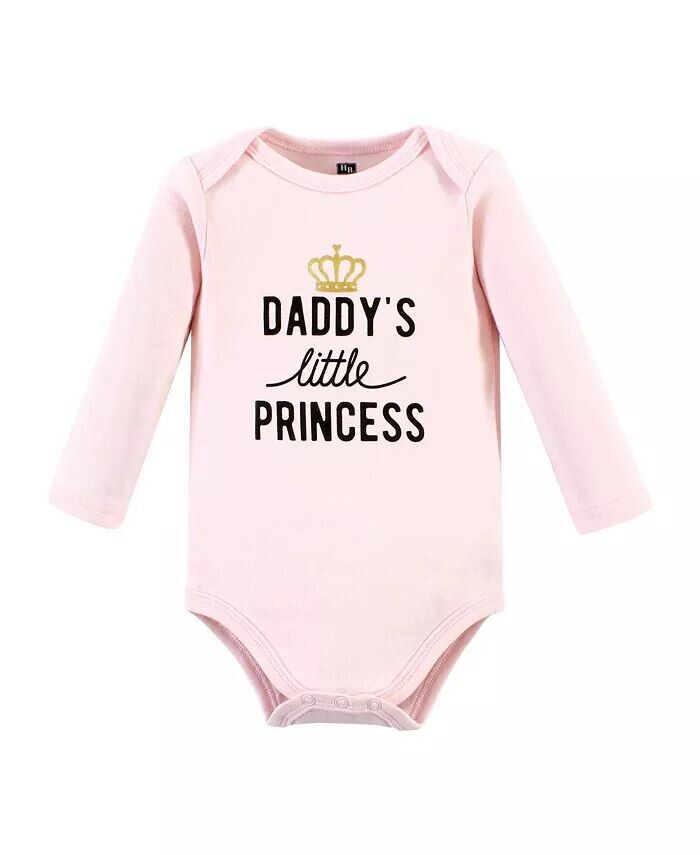Хлопковые боди с длинными рукавами для маленьких девочек, упаковка Daddys Princess, 3 шт., недоношенные дети Hudson Baby, розовый — фото 2