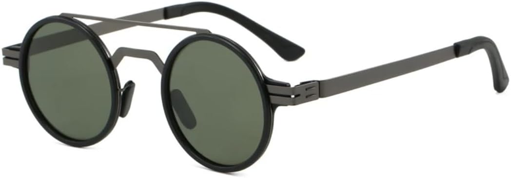 

Ретро металлические круглые солнцезащитные очки с двойной перемычкой для мужчин и женщин, защита от УФ-излучения UV400, прозрачные линзы, оправа в стиле панк TYUVIVO, Black Gun Dark Green