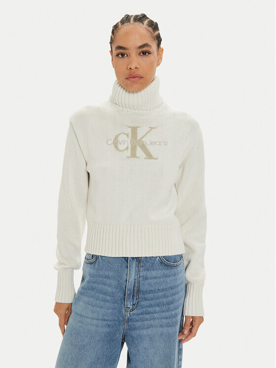 

Свитер с высоким воротником обычного кроя Calvin Klein Jeans, белый