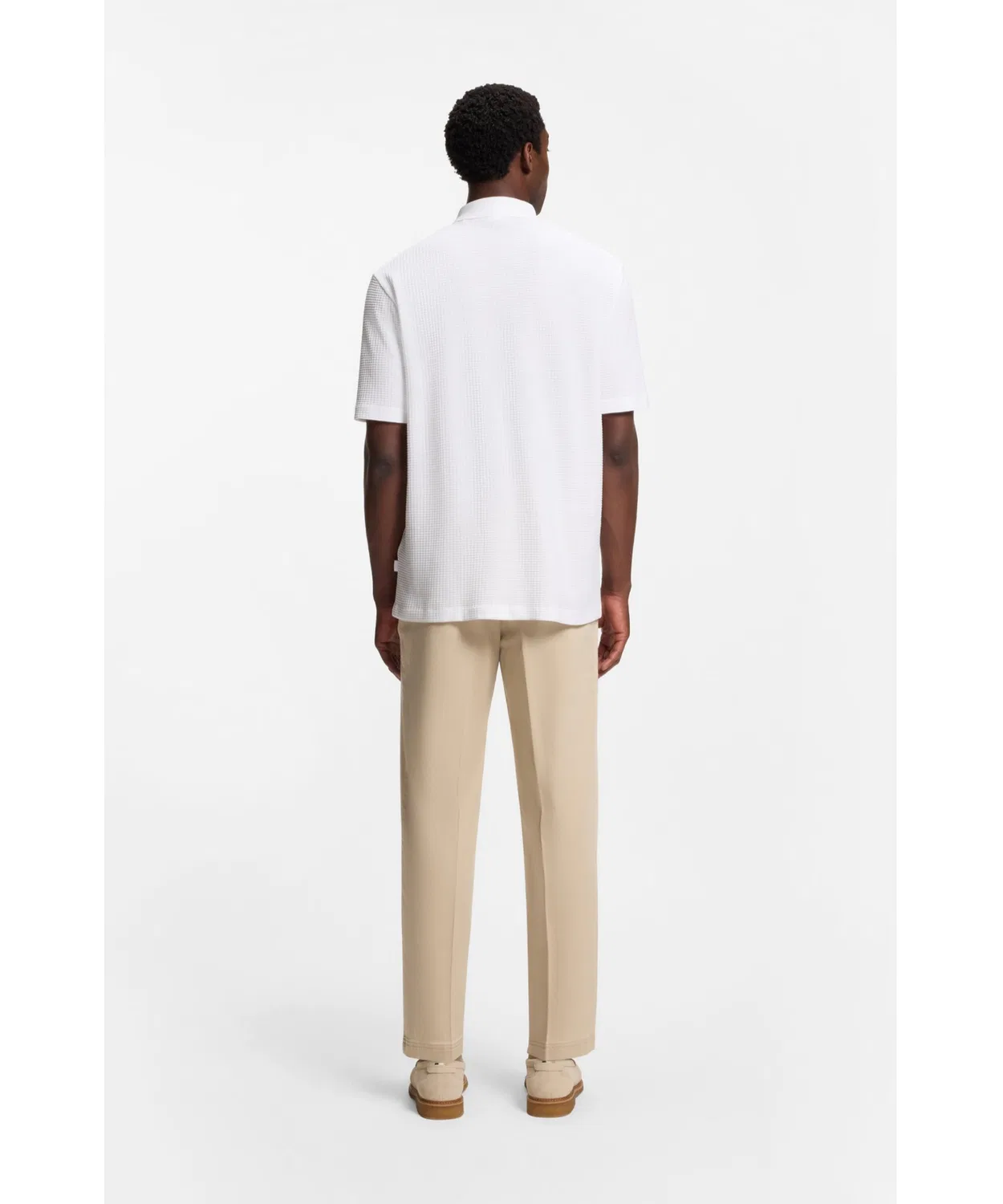 Футболка Regular Fit из хлопкового вафля BOSS Black белая — фото 4