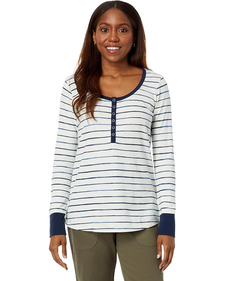 

Лонгслив L.L.Bean Unshrinkable Mini Waffle Henley Long, цвет Sailcloth Painterly Stripe