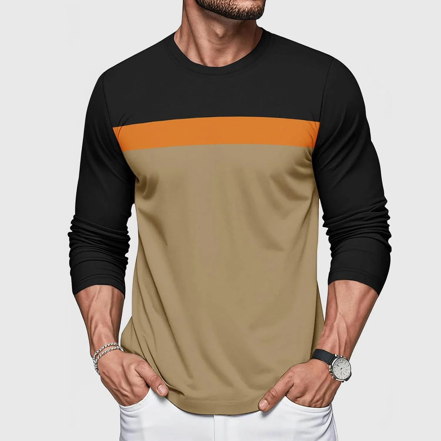 Мужская футболка с длинным рукавом, Regular Fit, цвет Khaki — фото 2