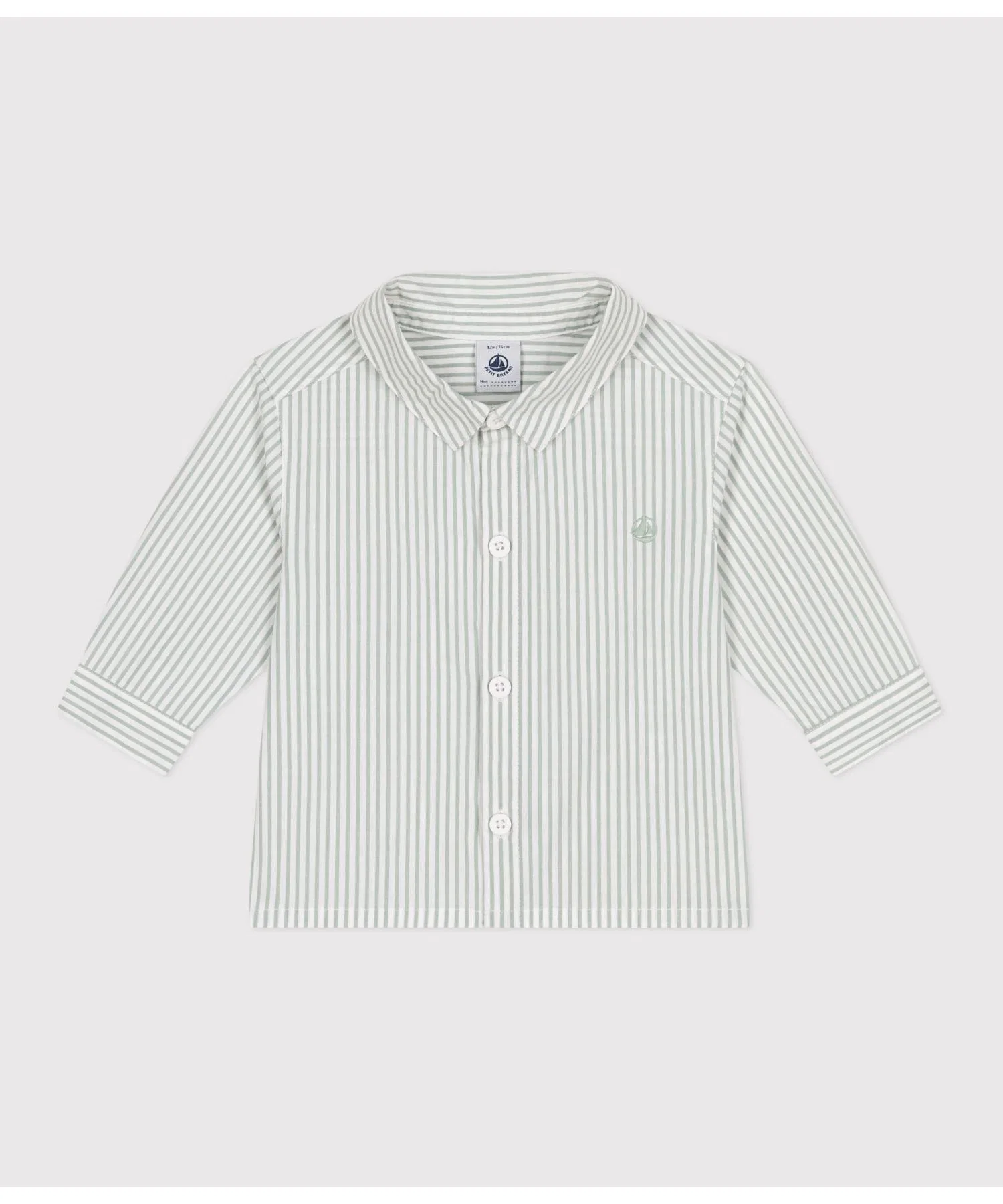 Детская хлопковая рубашка в полоску PETIT BATEAU зелёного цвета — фото 2