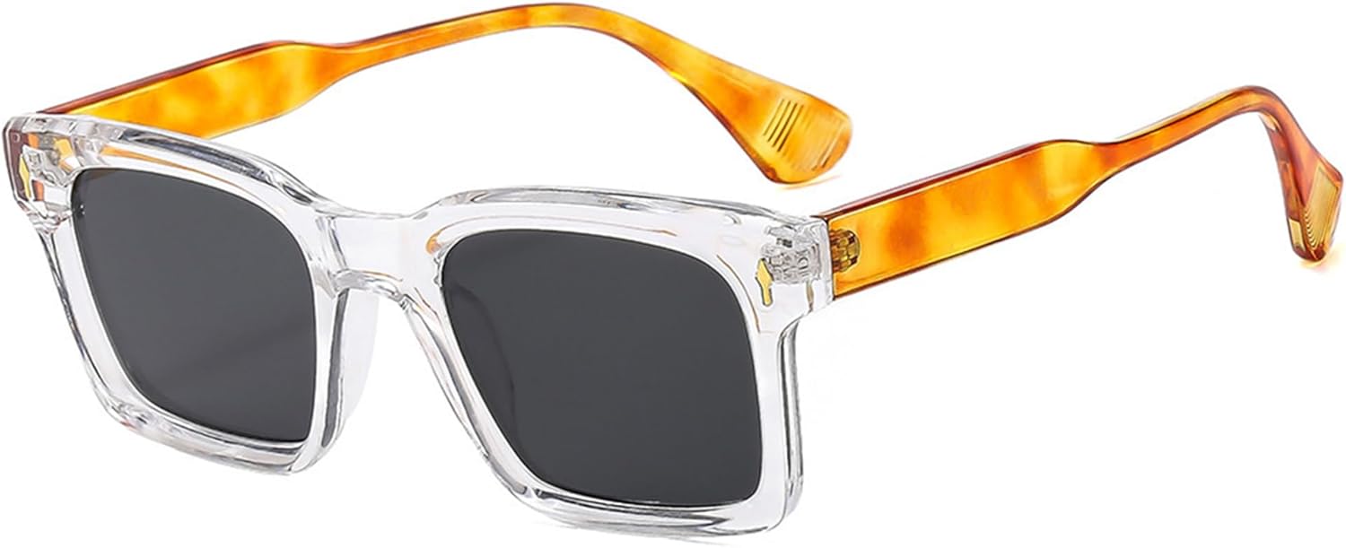 

Модные квадратные солнцезащитные очки Onrtry для мужчин и женщин, ретро-прямоугольные солнцезащитные очки для женщин и мужчин с защитой от УФ-излучения UV400, A07 Transparent Frame/Black Lens