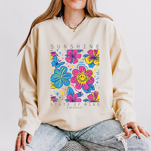 

SWSmiley sunshine state of mind floral - женский легкий свитшот garment dyed Simply Sage Market, Зеленый, SWSmiley sunshine state of mind floral - женский легкий свитшот garment dyed Simply Sage Market