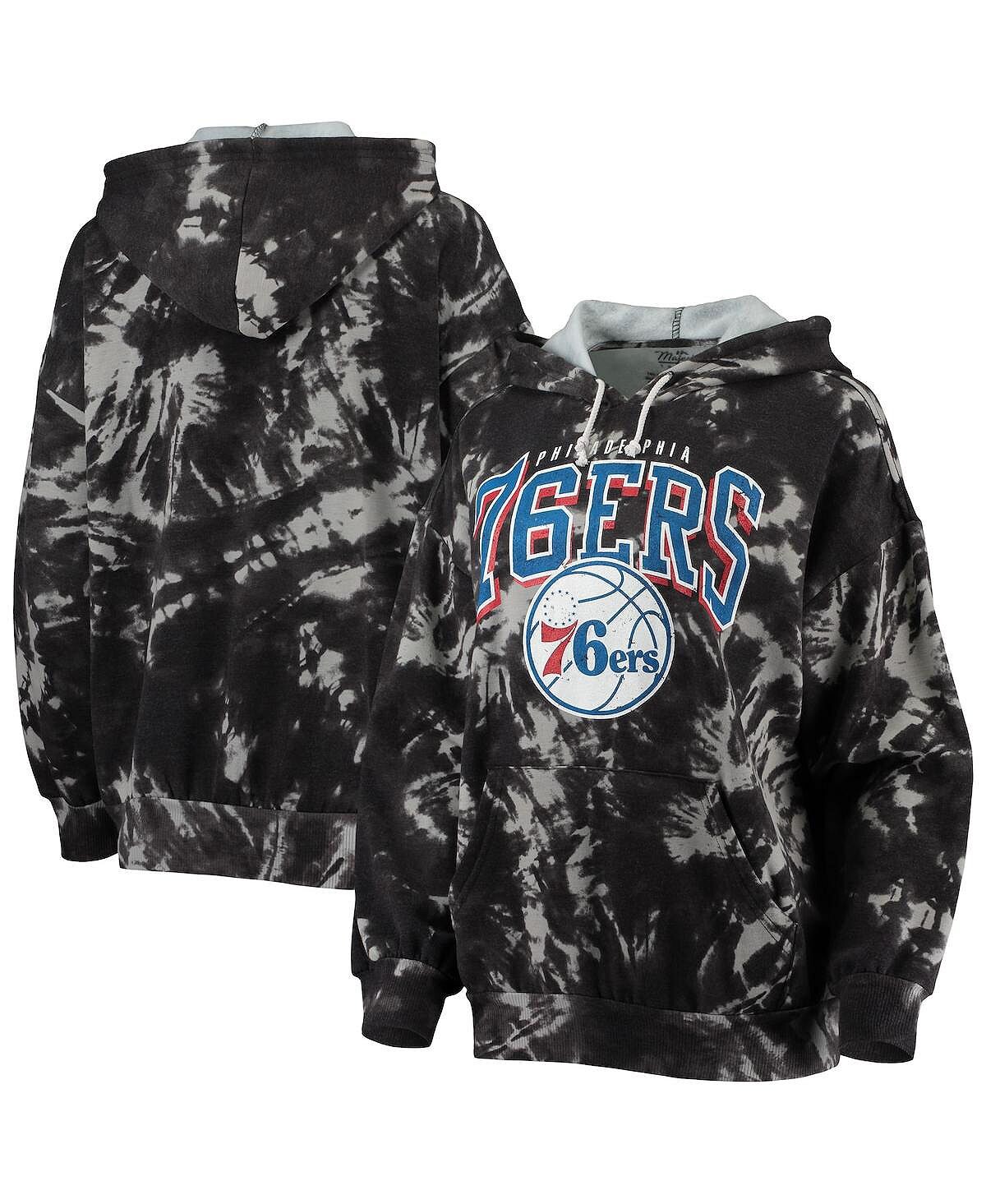 

Женский пуловер с капюшоном из трехслойной ткани Philadelphia 76ers Burble Tie-Dye черного цвета Majestic, черный