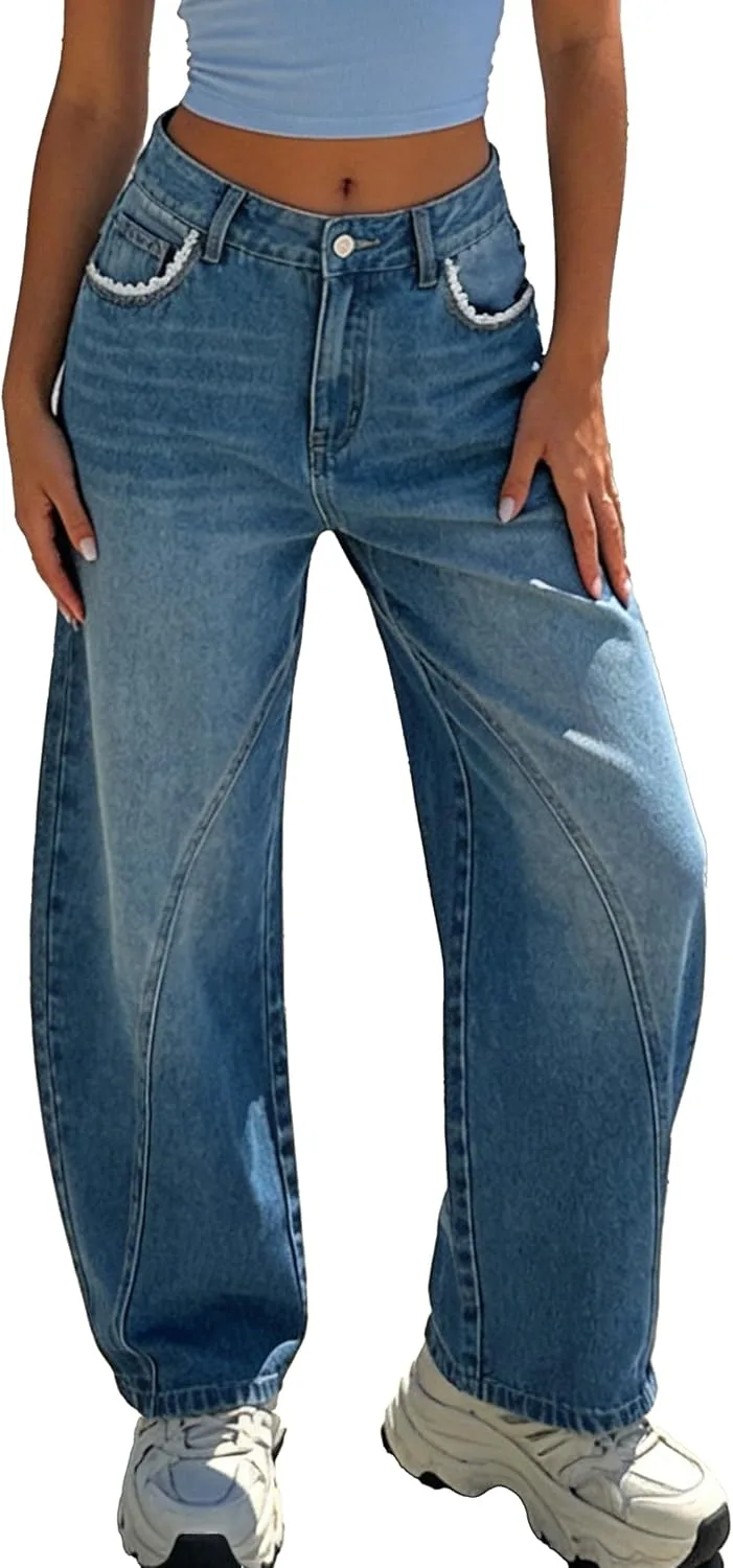 

Женские джинсы baggy barrel с кружевной отделкой Ladyful