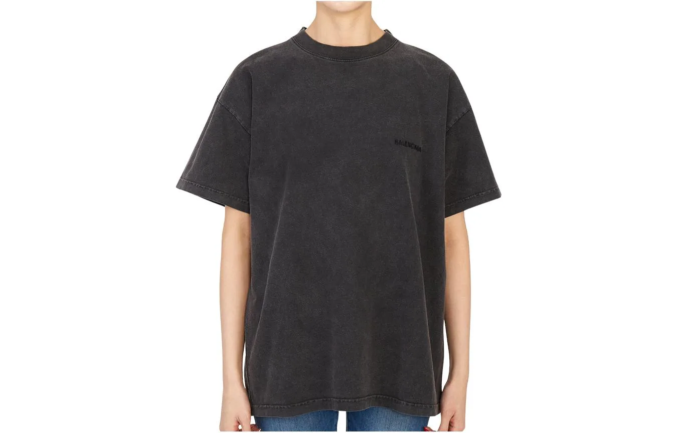 Balenciaga SS22 Drop Shoulder Sleeve Футболка женская черная серая Loose Fit