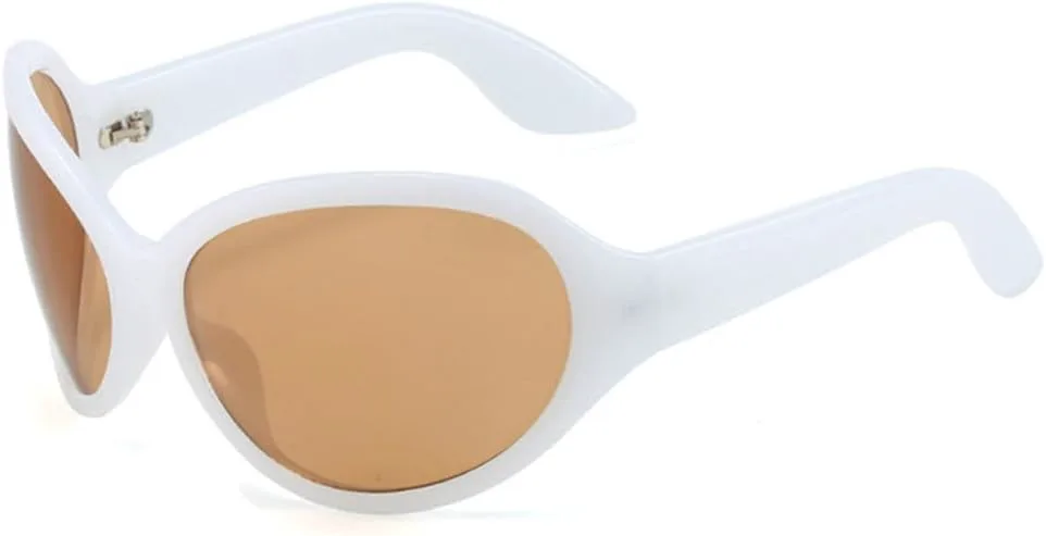 

Винтажные солнцезащитные очки большого размера 2027 года для женщин в стиле панк, спортивные, модные, овальные, с защитой от УФ-излучения UV400 MTZJH, White Tea