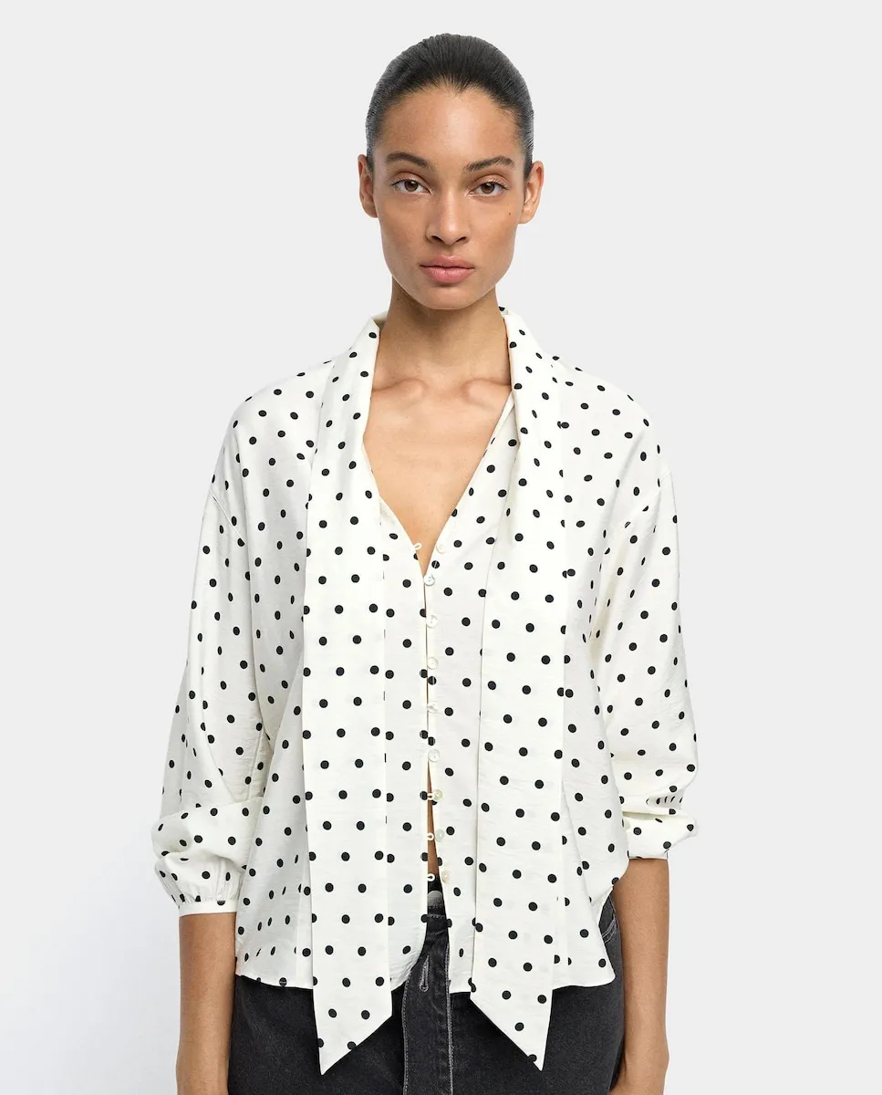 

Женская рубашка с длинными рукавами, в горошек, с завязкой спереди Parfois, белый/черный