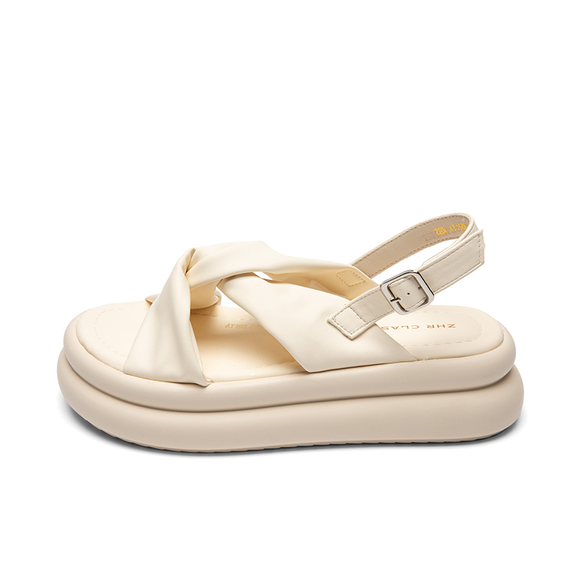 ZHR Женские сандалии на одной застежке 5 см бежевые, цвет Beige