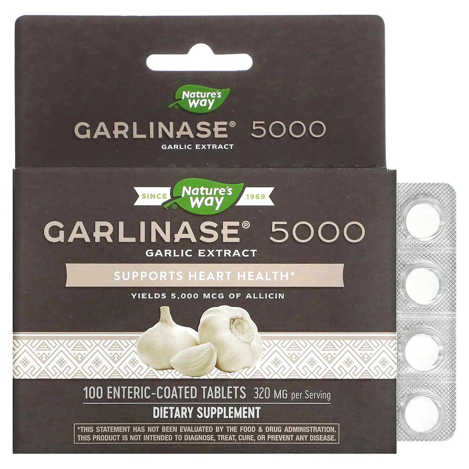 

Nature's Way Garlinase 5000 320 mg 100 Enteric-Coated Tablets