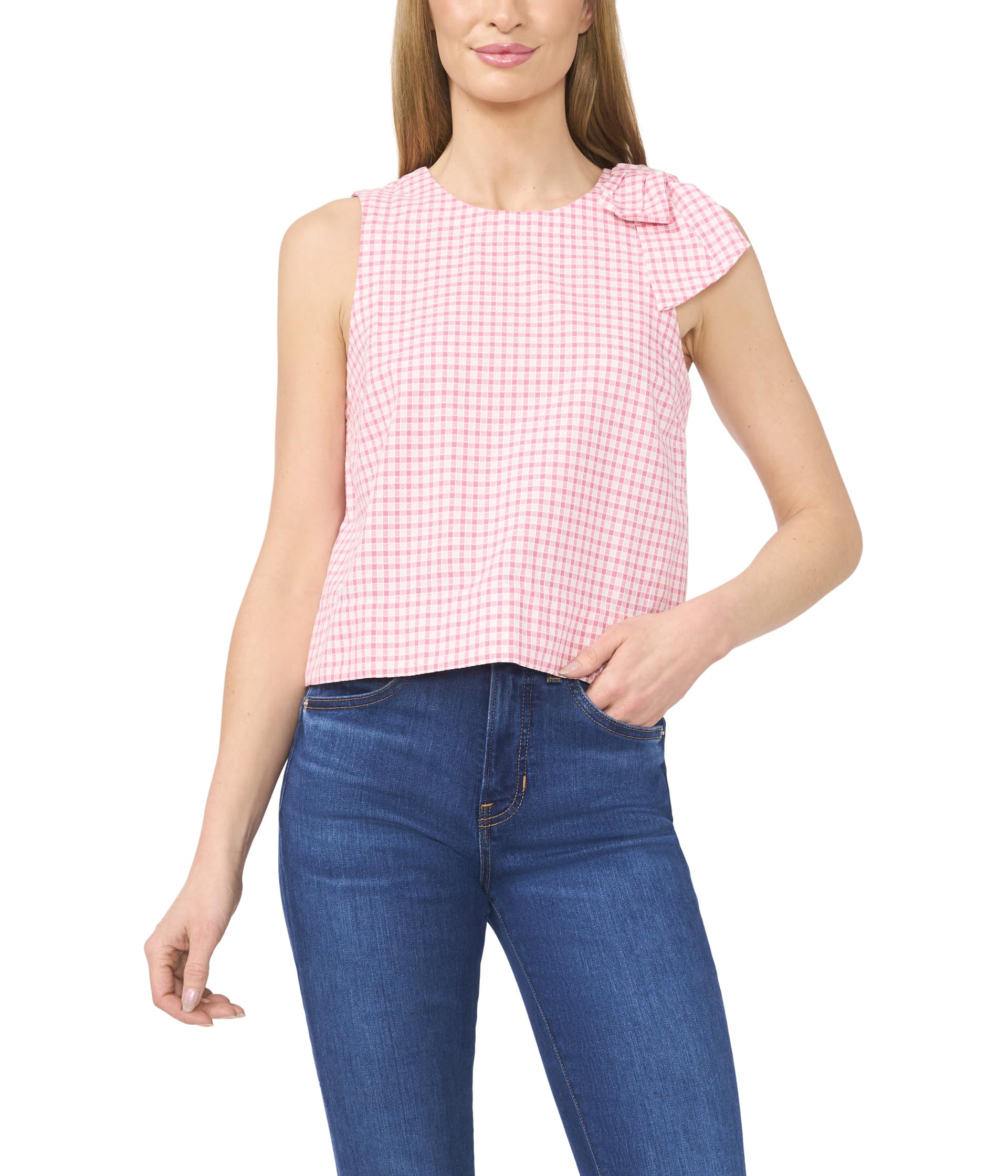 

Топ CeCe Sleevesless Crew Neck Top W/ Shoulder Bow, Confetti
