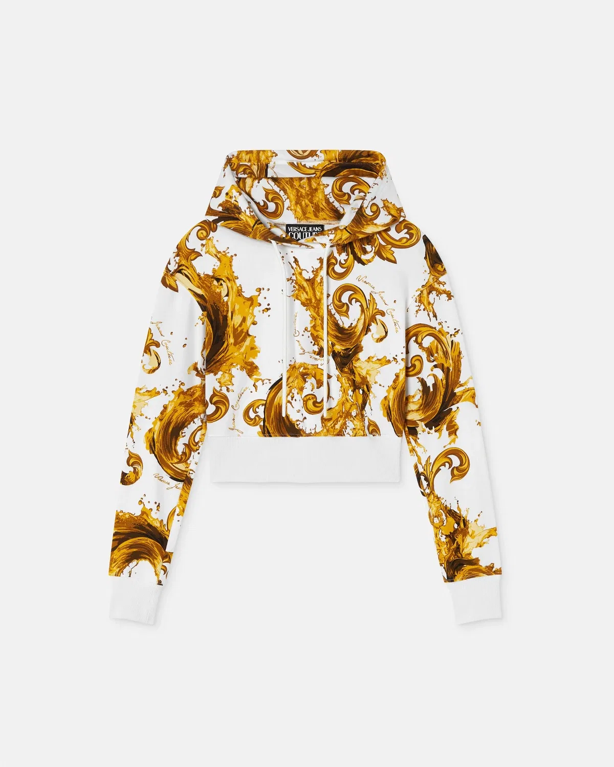 Укороченное худи из хлопкового джерси с принтом Versace, белый