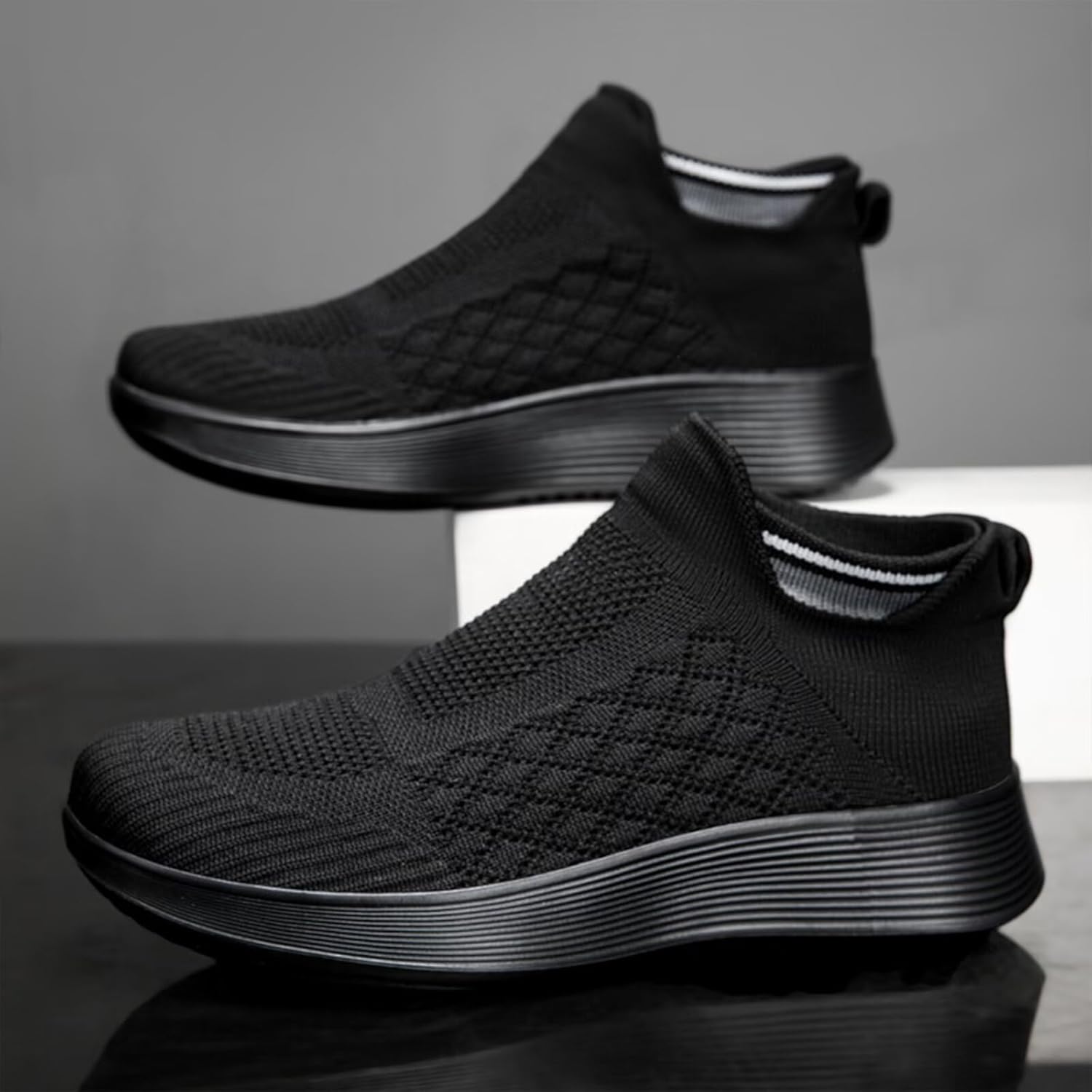 Кроссовки Ozefiad Slip-on для мужчин и женщин, сетчатые кеды без шнурков, повседневная обувь для прогулок, черный — фото 4