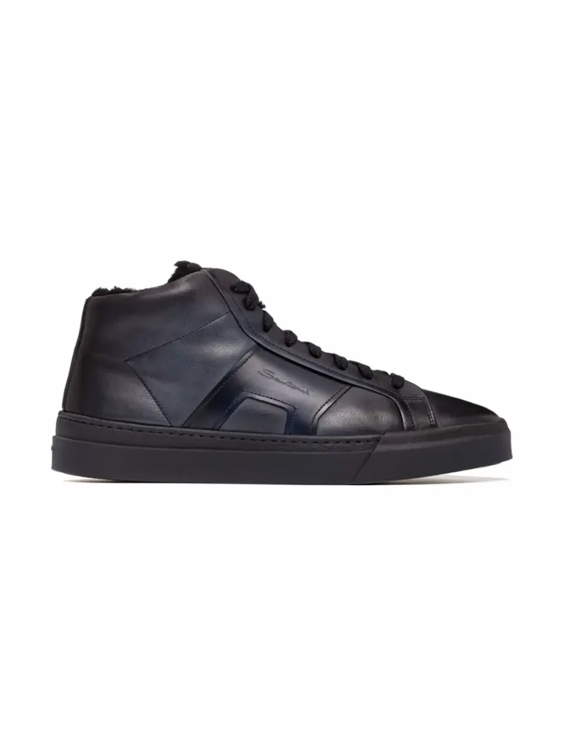

Кожаные кроссовки с логотипом Santoni, тёмно-синий
