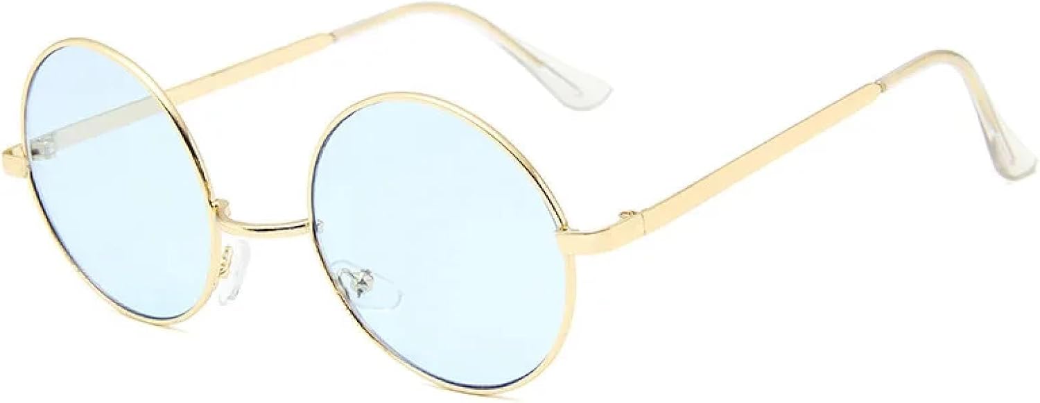 

Винтажные круглые металлические солнцезащитные очки для мужчин в модном панк-стиле, сине-зеленые, с защитой от УФ-излучения UV400. Модные солнцезащитные очки TKKTLLT, Gold-blue