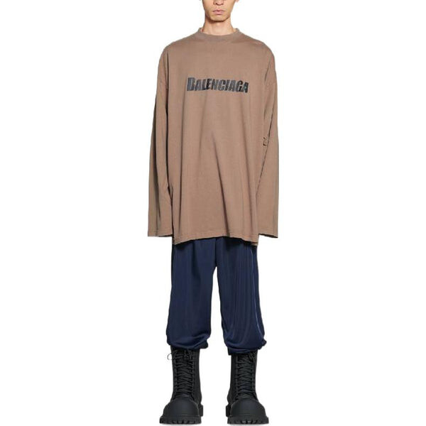 Футболка caps oversized long sleeve t-shirt 'khaki' Balenciaga, хаки — фото 3