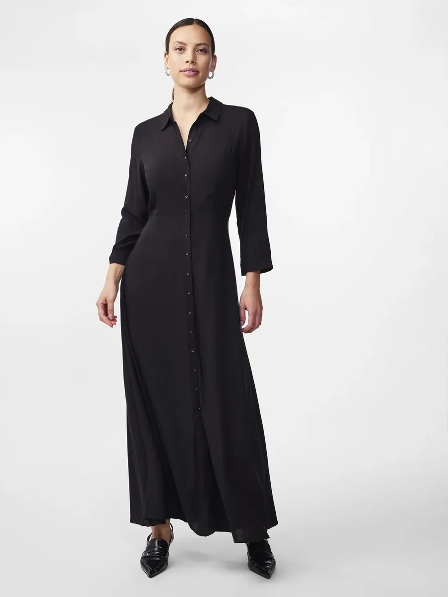 

Платье-рубашка Y.A.S "YASSAVANNA LONG SHIRT DRESS", с рукавами 3/4, черный