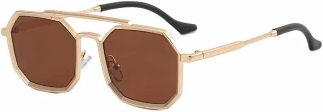 

Солнцезащитные очки с защитой UV400 | Металлическая маленькая оправа с двойной перемычкой | Для женщин и мужчин | Для занятий спортом на открытом воздухе и вождения DSVIGF, Gold Brown