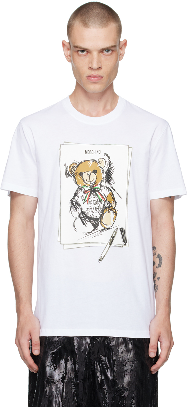 

Белая футболка с плюшевым мишкой Moschino, Multi white