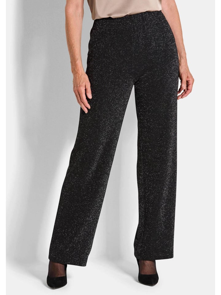 

GOLDNER Тканевые брюки: блестящие, широкие трикотажные брюки VERA в черно-серебристом цвете