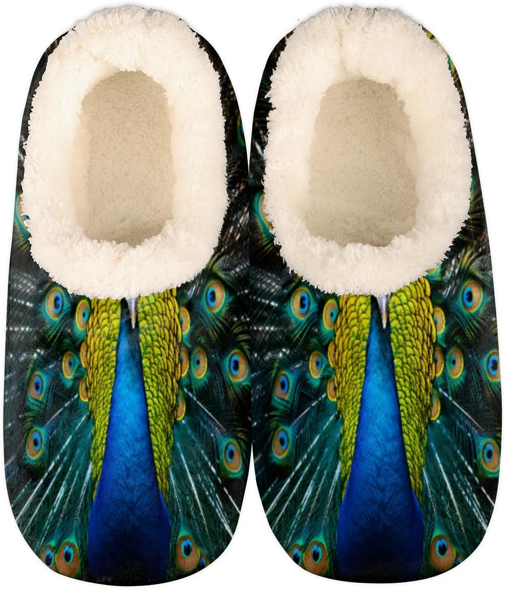 

Мягкие домашние тапочки для женщин и мужчин, красивые тапочки с противоскользящей флисовой подкладкой в виде павлиньего хвоста, домашние тапочки для спальни с плюшевой подкладкой, теплые тапочки в виде павлиньего хвоста Pardick, мультиколор