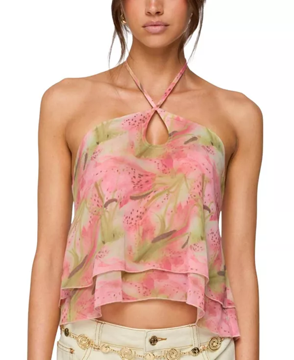 

Топ-Халтер из многослойного шифона «Драконья лилия» Edikted, розовый