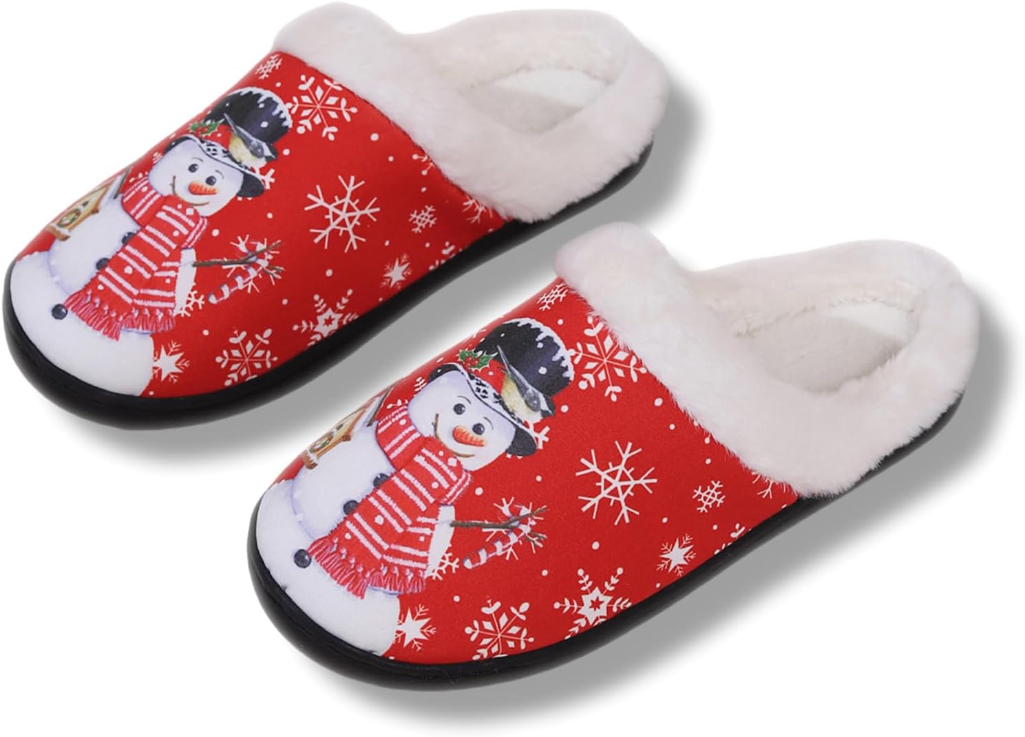 

Рождественские тапочки-снеговики для женщин и мужчин, милые, мягкие, пушистые, необычные, теплые, для дома и улицы, с нескользящей подошвой Elirar, красный