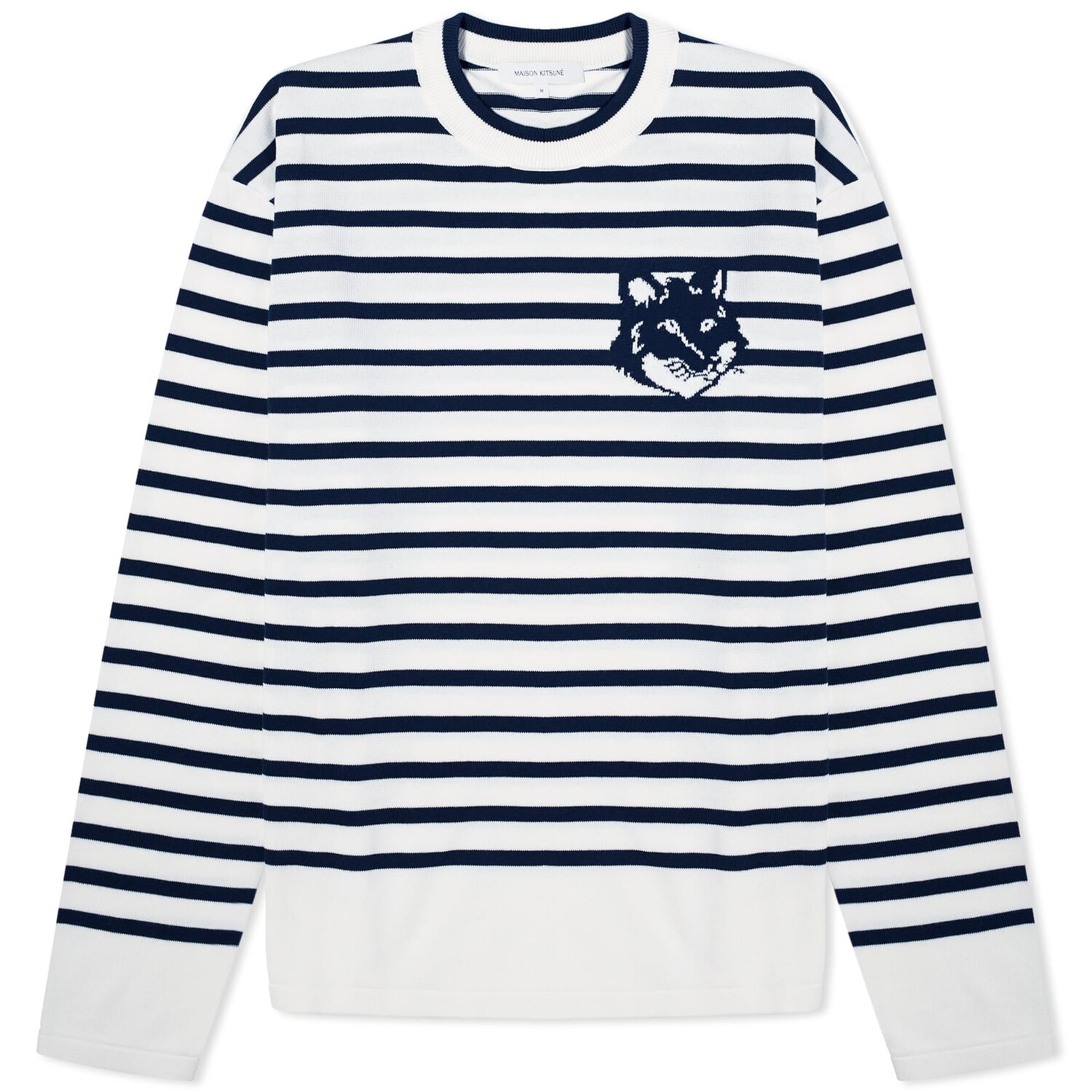 

Толстовка Maison Kitsuné Fox Head Intarsia Stripe Sweat, цвет Deep Navy & Off White Stripe