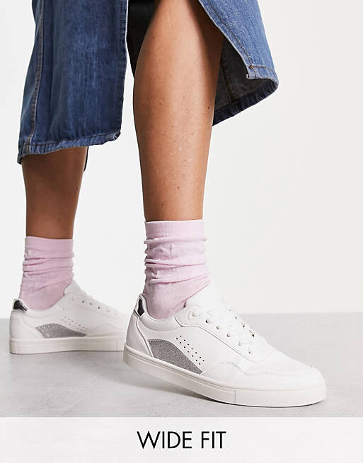 

Серебристые кроссовки со шнуровкой и вставками London Rebel Wide Fit